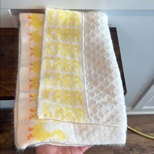Kara name knitted with ducks  Cream and Yellow Knit  homemade baby Blanket
